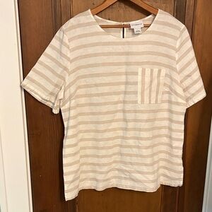 Liz Claiborne Beige and White Linen Blend Top